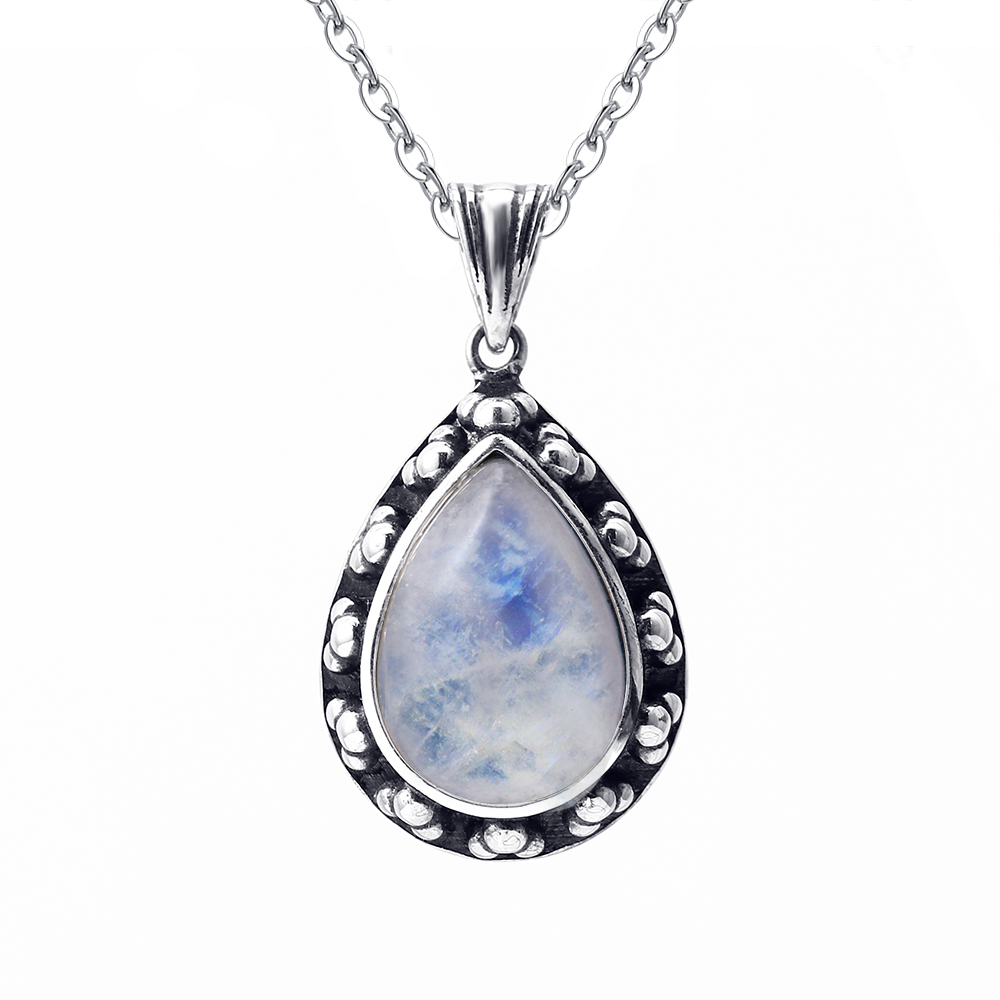 Silver Pendant Necklace Large Pear Shape 10x14 Natural Moonstone Retro Necklace Engagement Party Silver Pendant Necklace Large Pear Shape 10x14 Natural Moonstone Retro Necklace Engagement Party