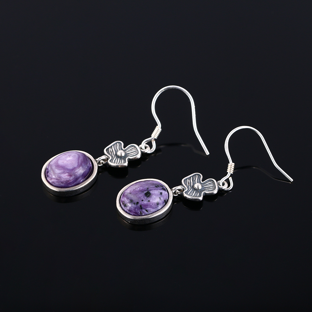 Flower Shape 8x10MM Oval Natural Charoite Drop Earrings For Women Vintage Silver Earrings Fashion Jewelry Gifts Flower Shape 8x10MM Oval Natural Charoite Drop Earrings For Women Vintage Silver Earrings Fashion Jewelry Gifts