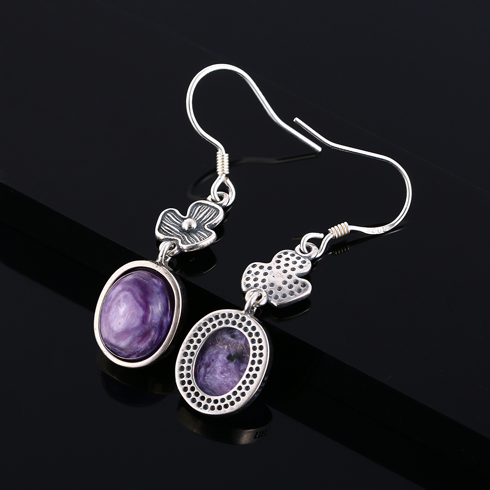 Flower Shape 8x10MM Oval Natural Charoite Drop Earrings For Women Vintage Silver Earrings Fashion Jewelry Gifts Flower Shape 8x10MM Oval Natural Charoite Drop Earrings For Women Vintage Silver Earrings Fashion Jewelry Gifts