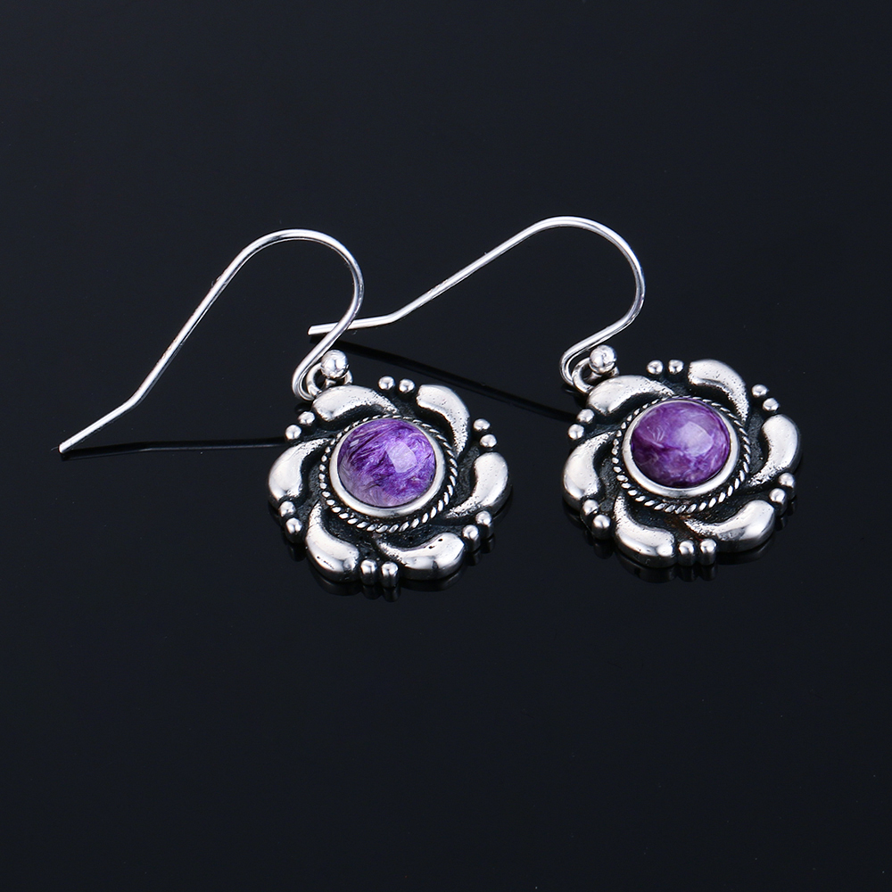 Fine Jewelry Silver Bohemia Earring for Women Natural Charoite Drop Earrings for Party Anniversary Gift Wholesale Fine Jewelry Silver Bohemia Earring for Women Natural Charoite Drop Earrings for Party Anniversary Gift Wholesale