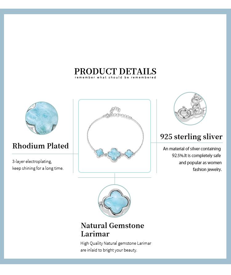 XYOP 925 Silver Gift Natural Blue Larimar Minimalist Everyday Niche Four-Leaf Clover Bracelet, Taste Worthy Of Easy Strength To XYOP 925 Silver Gift Natural Blue Larimar Minimalist Everyday Niche Four-Leaf Clover Bracelet, Taste Worthy Of Easy Strength To
