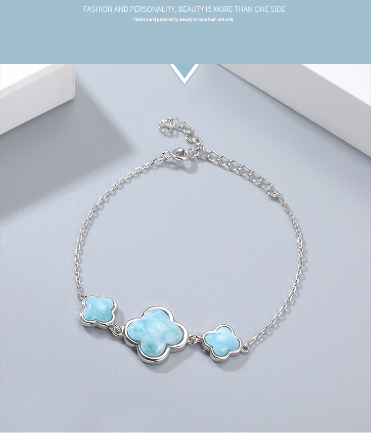 XYOP 925 Silver Gift Natural Blue Larimar Minimalist Everyday Niche Four-Leaf Clover Bracelet, Taste Worthy Of Easy Strength To XYOP 925 Silver Gift Natural Blue Larimar Minimalist Everyday Niche Four-Leaf Clover Bracelet, Taste Worthy Of Easy Strength To