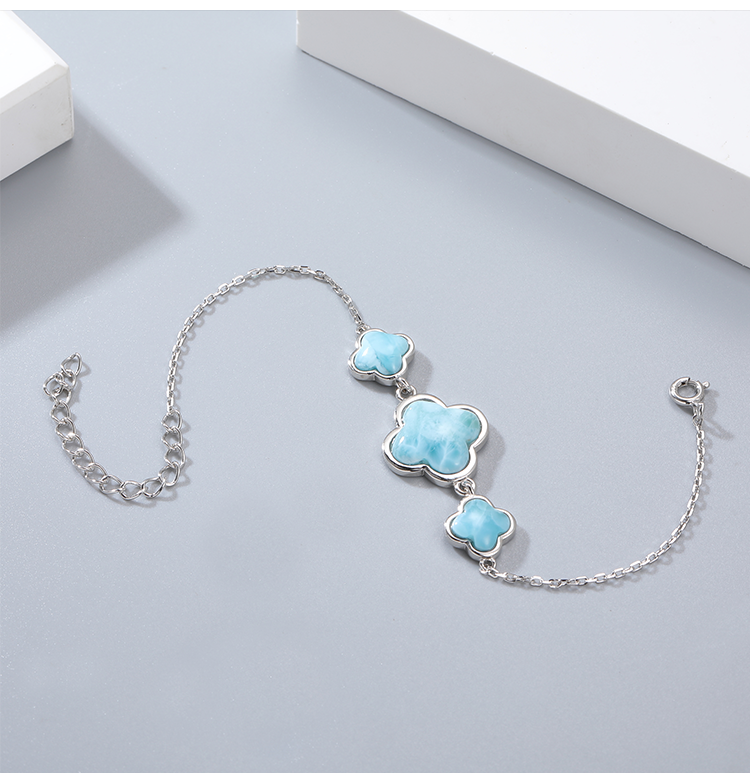 XYOP 925 Silver Gift Natural Blue Larimar Minimalist Everyday Niche Four-Leaf Clover Bracelet, Taste Worthy Of Easy Strength To XYOP 925 Silver Gift Natural Blue Larimar Minimalist Everyday Niche Four-Leaf Clover Bracelet, Taste Worthy Of Easy Strength To